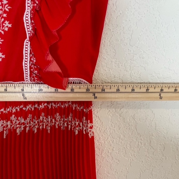 Self- Portrait Flower Spell Maxi Ruffle Pleated Dress Size US6 Red V Neck - Picture 12 of 15